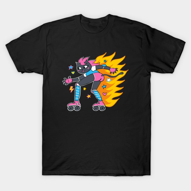 Cool Roller Skating Cat in Retro Style T-Shirt by Marina BH